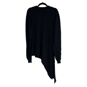KHAITE Esme Asymmetrical Black Draped Tie Crewneck Cashmere Sweater Long Sleeve